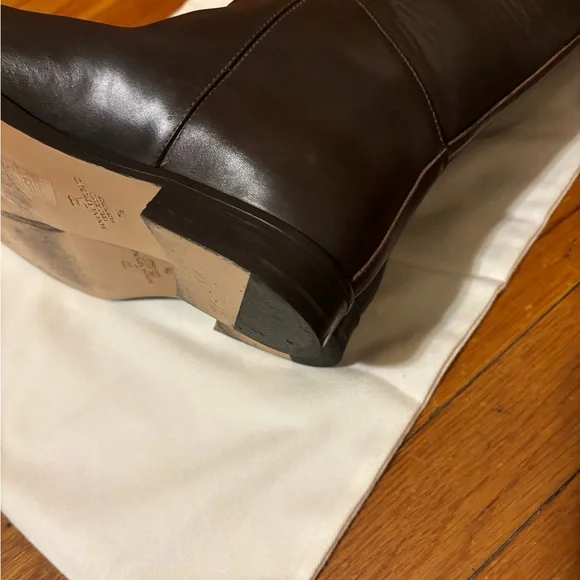 EUC BANANA REPUBLIC Brown Leather Riding Boots with Gold Buckle - Picture 7 of 8